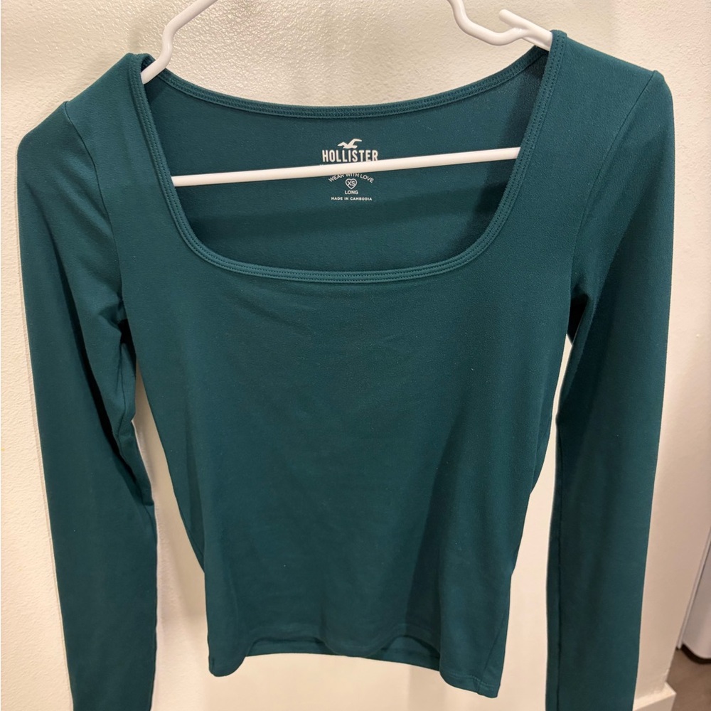 Hollister Teal Square-Neck Long Sleeve Top